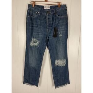 One x OneTeaspoon Woman Hooligans Low Waist Button Fly Relaxed Fit Cropped Jeans